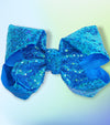 TURQUOISE SEQUINS HAIR BOWS 7.5”wide 5pcs/$10.00 BW-340-SQ