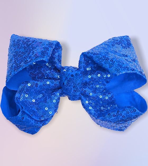 ROYAL BLUE sequins hair bows 7.5”wide 5pcs/$10.00 BW-352-SQ