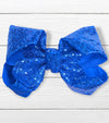 ROYAL BLUE sequins hair bows 7.5”wide 5pcs/$10.00 BW-352-SQ