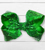 EMERALD GREEN sequins hair bows 7.5”wide 5pcs/$10.00 BW-580-SQ