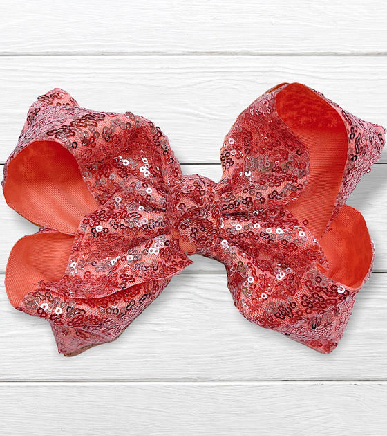 LT.CORAL sequins hair bows 7.5”wide 5pcs/$10.00 BW-238-SQ