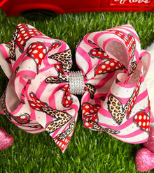  POLKA DOT & ANIMAL PRINTED DOUBLE LAYER HAIR BOWS W/ RHINESTONE. BW-DSG-791