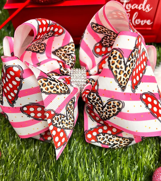 POLKA DOT & ANIMAL PRINTED DOUBLE LAYER HAIR BOWS W/ RHINESTONE. BW-DSG-791