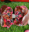 HEART PRINTED DOUBLE LAYER HAIR BOWS W/ RHINESTONE. BW-DSG-792