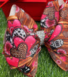 HEART PRINTED DOUBLE LAYER HAIR BOWS W/ RHINESTONE. BW-DSG-792