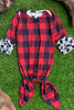 PLAID & COW PRINTED BABY GOWN WITH COW SPOT PRINTED RUFFLE SLEEVE. PJG501522006-ONE  SIZE