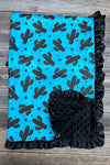 Cactus printed baby blanket with black ruffle trim (35" by 35") BKG25113021