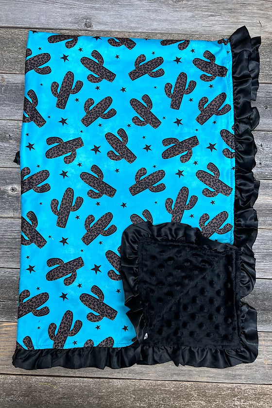 Cactus printed baby blanket with black ruffle trim (35" by 35") BKG25113021