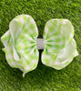 GREEN PINIC PLAID PRINTED HAIR  BOWS. 7.5" WIDE 4PCS/$10.00 BW-DSG-664