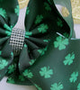 TREVOL PRINTED ON GREEN DOUBLE LAYER HAIR BOWS W/ RHINESTONE.4PCS/$10.00 BW-DSG-102