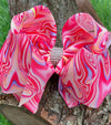 MARBLED PINK PRINTED DOUBLE LAYER HAIR BOWS. 4PCS/$10.00 BW-DSG-809