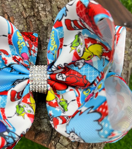 1,2 CHARACTER PRINTED DOUBLE LAYER HAIR BOWS. 4PCS/$10.00 BW-DSG-813