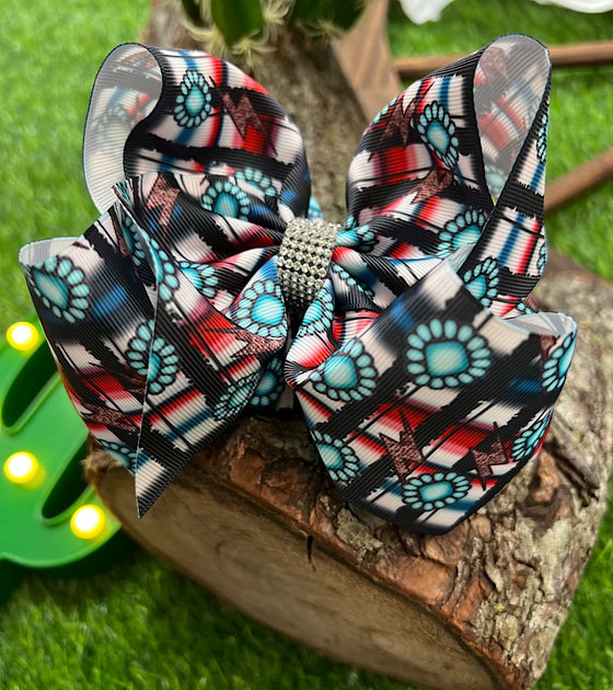 STRIKE & CONCHO PRINTED DOUBLE LAYER HAIR BOWS. 4PCS/$10.00 BW-DSG-819