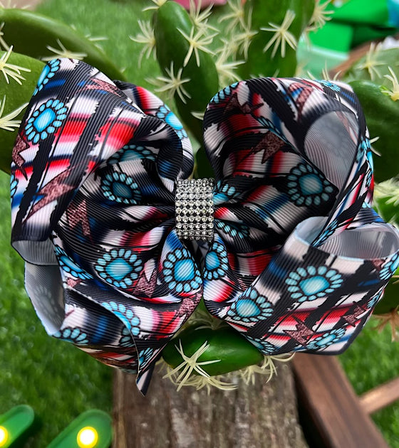 STRIKE & CONCHO PRINTED DOUBLE LAYER HAIR BOWS. 4PCS/$10.00 BW-DSG-819