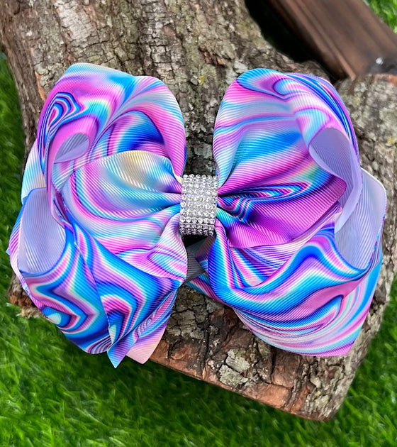 MARBLED PURPLE PRINTED DOUBLE LAYER HAIR BOWS. 4PCS/$10.00 BW-DSG-816