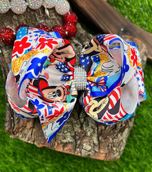  FLORAL & CHARACTER /PATRIOTIC PRINTED DOUBLE LAYER HAIR BOWS. 4PCS/$10.00 BW-DSG-828