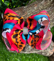  MULTI PRINTED BLOCK DOUBLE LAYER HAIR BOWS. 4PCS/$10.00 BW-DSG-834