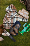 FROM BABY TO BIG KID, BROWN TONE/ PLAID HOODIE SHIRT. TPG651122260-SOL