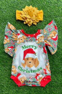  MERRY CHRISTMAS" CUTE DOG PRINTED ON BABY ONESIE WITH ANGEL SLEEVES. YAS-2022-wen