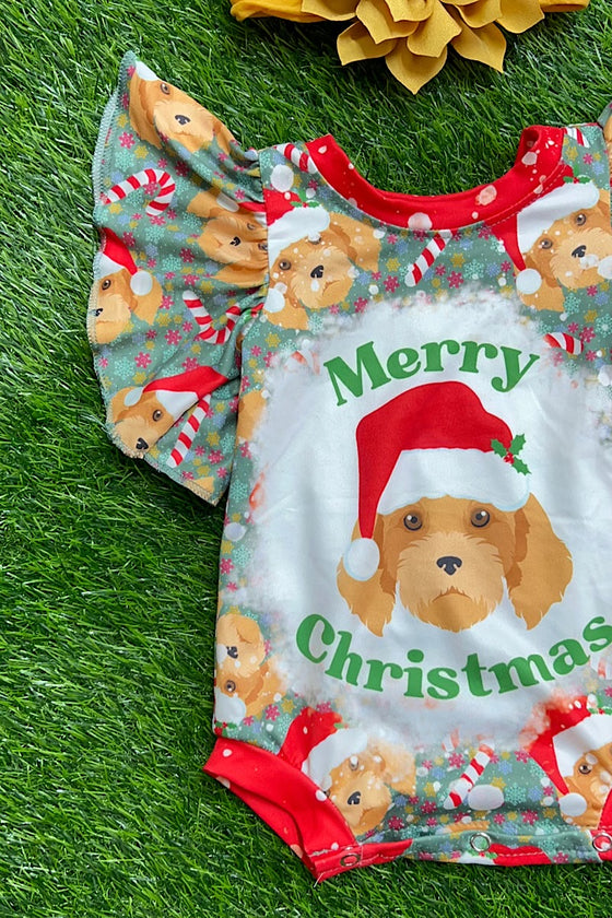 MERRY CHRISTMAS" CUTE DOG PRINTED ON BABY ONESIE WITH ANGEL SLEEVES. YAS-2022-wen