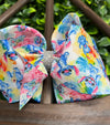 CHARACTER & TIE DYE PRINTED DOUBLE LAYER HAIR BOWS. 7.5" WIDE 4PCS/$10.00 BW-DSG-761