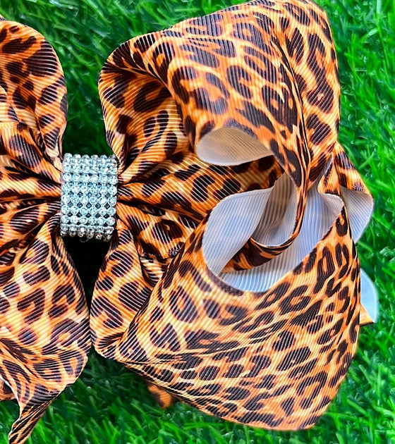 ORANGE TONE ANIMAL PRINTED DOUBLE LAYER HAIR BOWS. 7.5" WIDE 4PCS/$10.00 BW-DSG-766