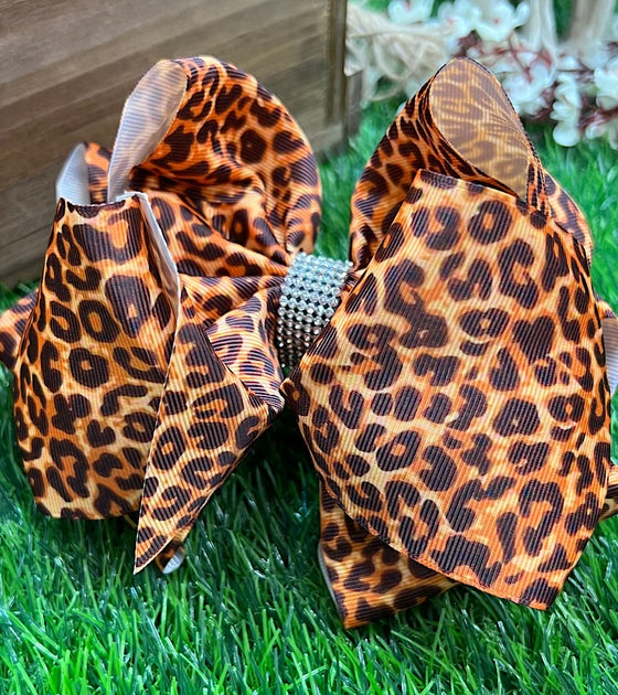 ORANGE TONE ANIMAL PRINTED DOUBLE LAYER HAIR BOWS. 7.5" WIDE 4PCS/$10.00 BW-DSG-766