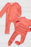 CORAL  BABY ROMPER WITH RUFFLE BUTT. LC-CXPF-219-613066 jean