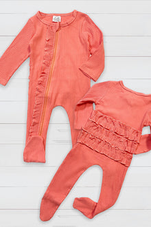  CORAL  BABY ROMPER WITH RUFFLE BUTT. LC-CXPF-219-613066 jean