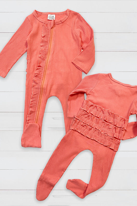 CORAL  BABY ROMPER WITH RUFFLE BUTT. LC-CXPF-219-613066 jean