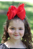 RED FEATHER HAIR BOW 7.5"WIDE 4PCS/$10.00 BW-250-F